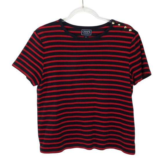 Vintage Chaps Red and Blue Striped Top Large Preppy Classic Retro - Picture 2 of 5